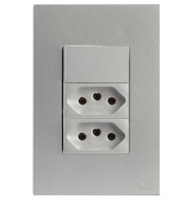 Conjunto Interruptor Paralelo + 2 Tomada 20a 4x2 - RECTA PRATA SATIN FOSCO